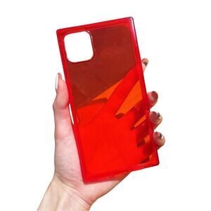 iPhone 13 Pro Max Phone Square Corners Case Clear Red Jelly